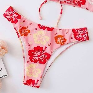 New Pink Floral High Cut Bikini Bottom